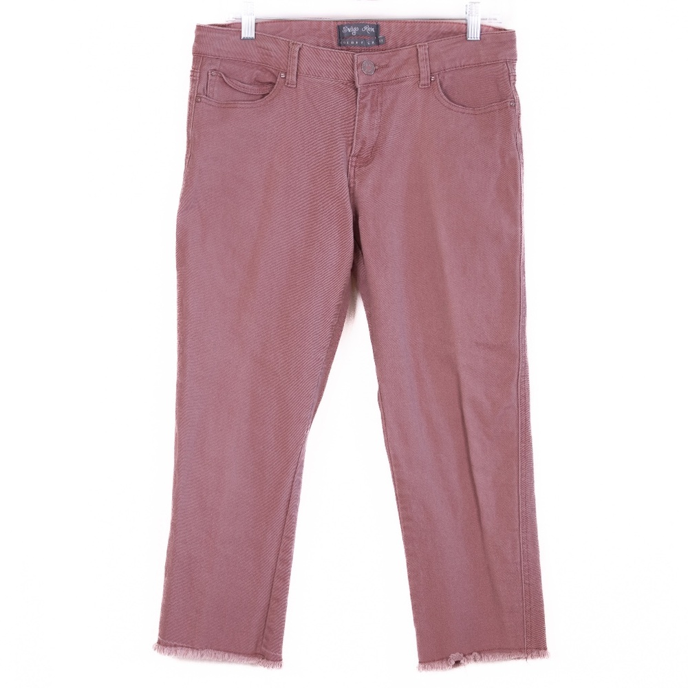 Indigo Rein Rosé Color Ankle Cropped Jeans, Distressed Cuffs, Size 11